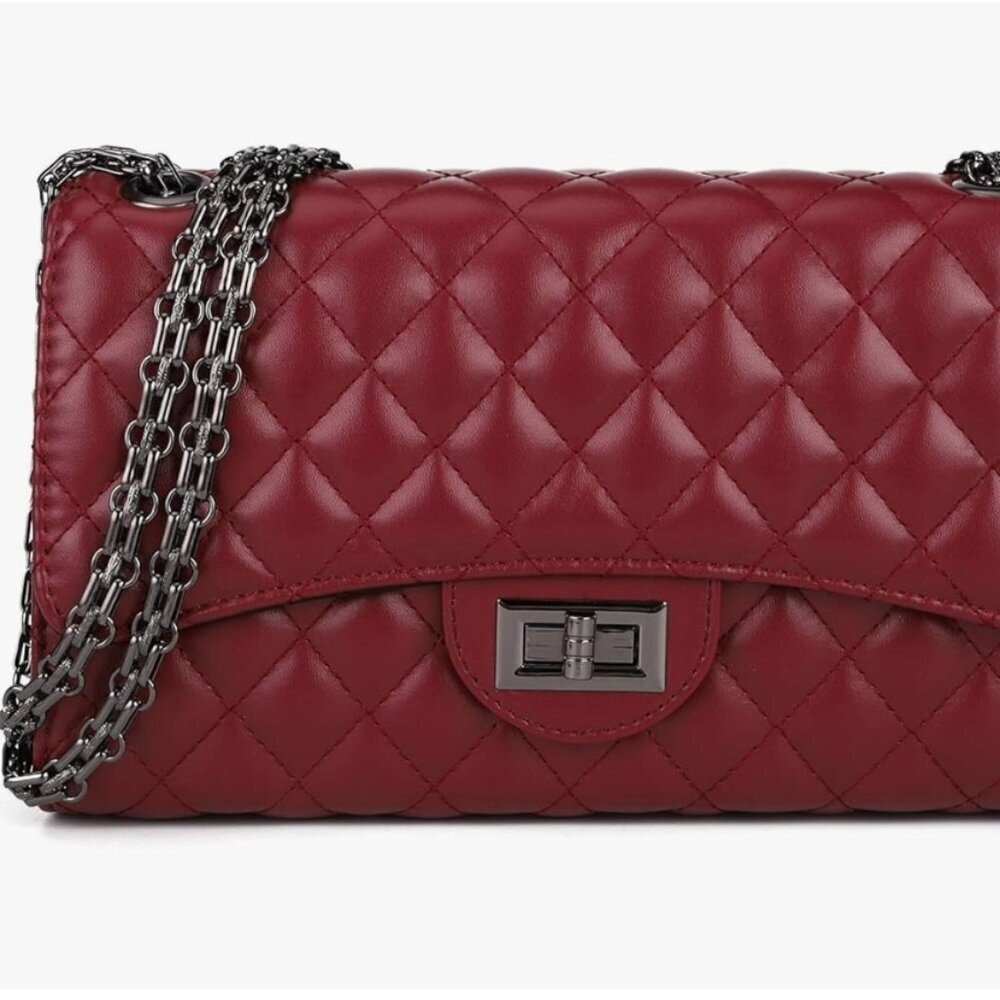 Quilted Crossbody Shoulder Bag with Chain Red NWT - Picture 1 of 5